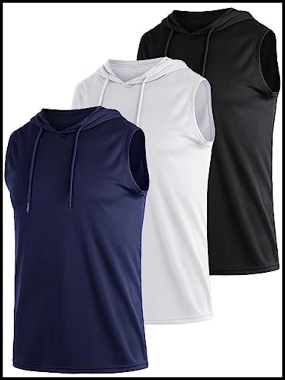 Men's Dry Fit Moisture Wicking Sleeveless Tank Top 3 Pack Mesh Hoodie